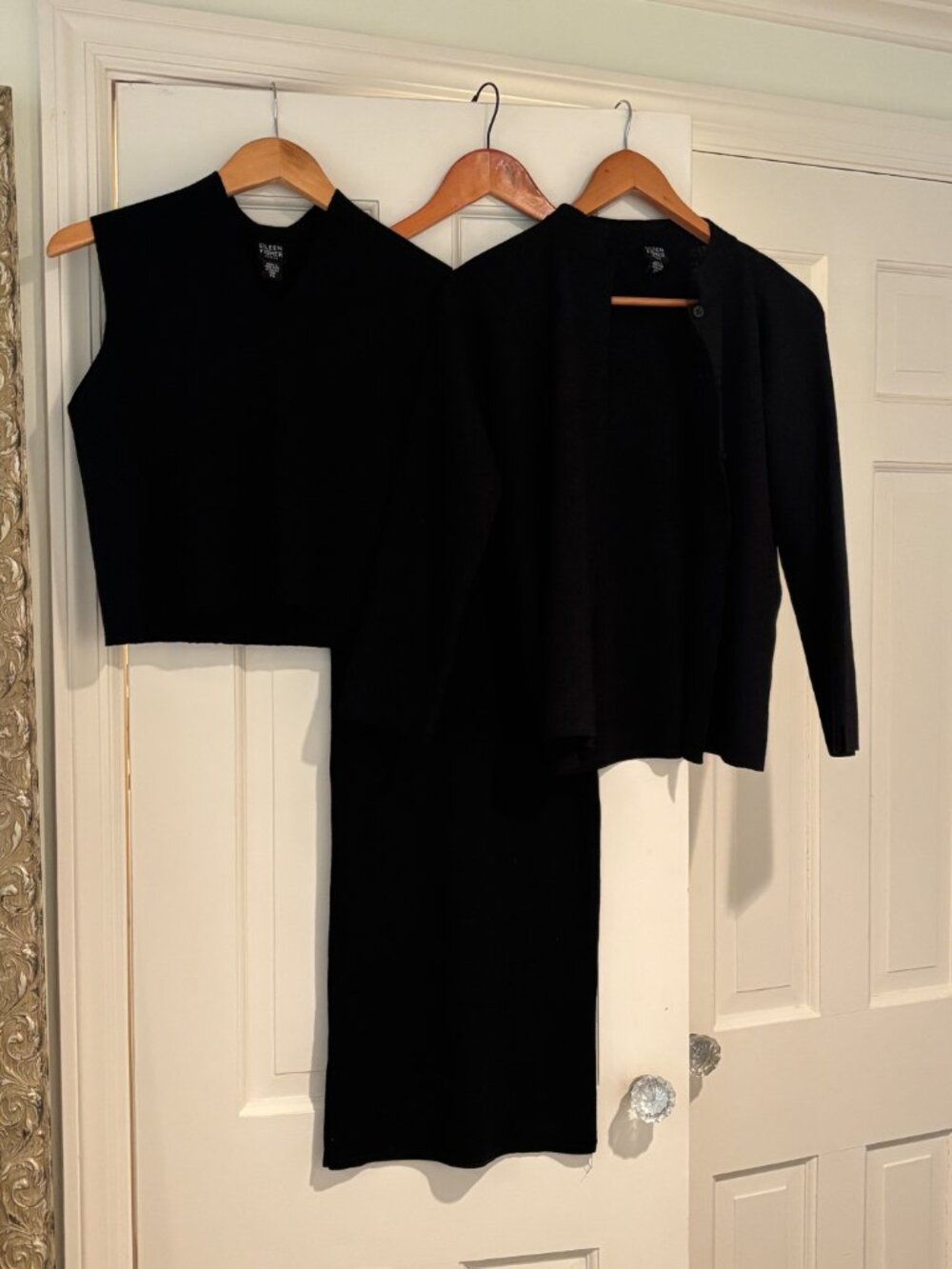 Three Piece Eileen Fisher Black, Skirt, Top and Cardigan